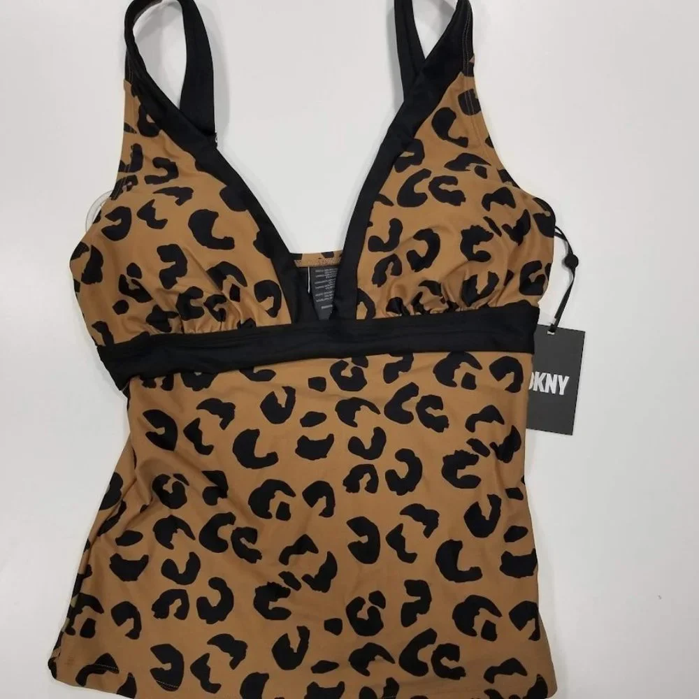 DKNY Leopard Print Tankini Top Size Large - Picture 5 of 9
